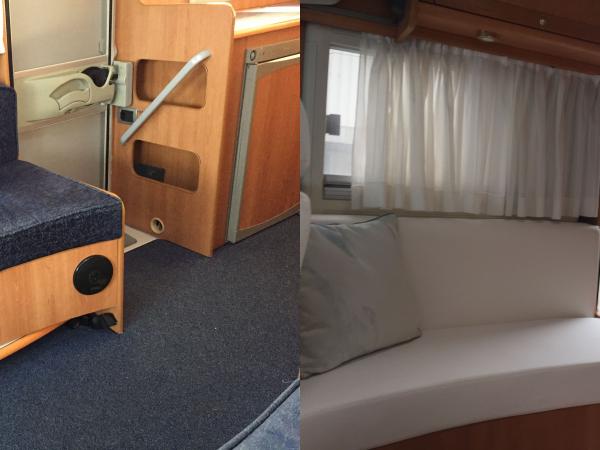 Stoffering kussens op maat maatkussens mobilhome caravan DD&B outdoor living